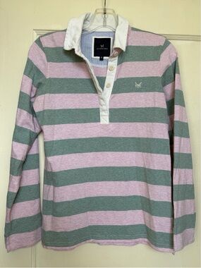 Striped Rugby Shirt with Embroidered Logo in Pink & Sage